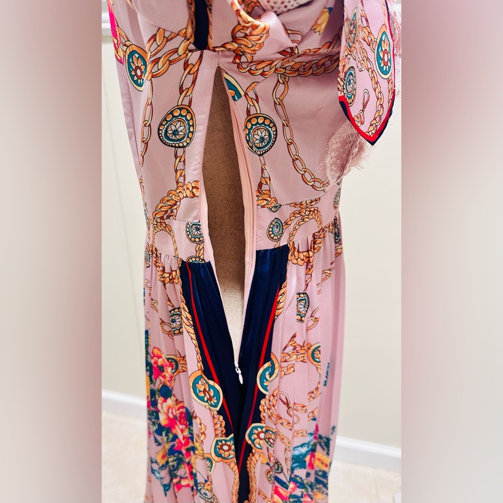 Dahlia Macphee Pink Floral  Pleated Midi Dress Lace Romantic Feminine Victorian - Picture 9 of 16